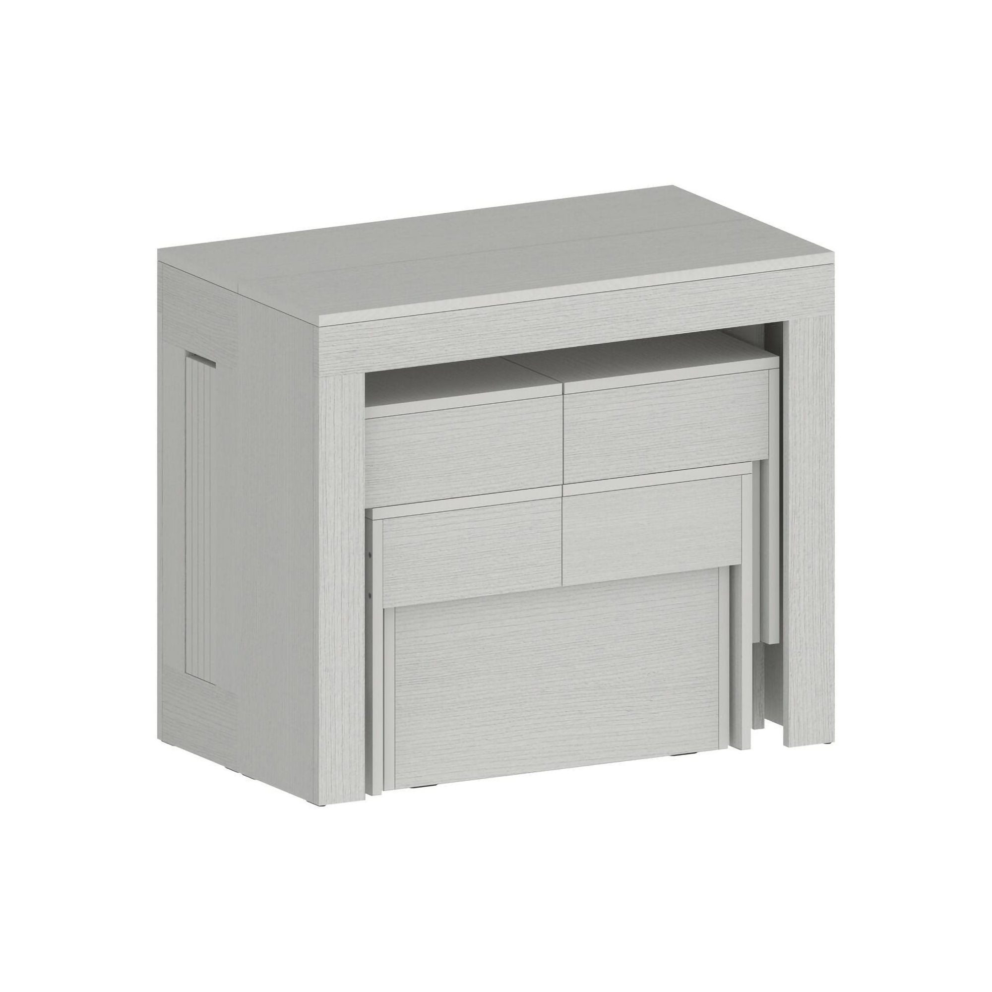 Set tavolo e sedie Auditore, Composizione multiuso, Set con consolle e 2 panche allungabili, 100% Made in Italy, 66x25h45 cm, Bianco