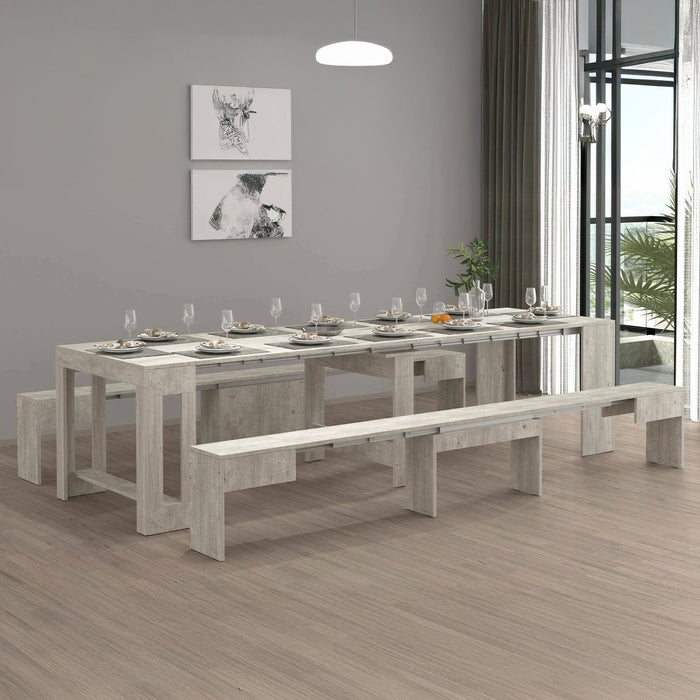 Set tavolo e sedie Auditore, Composizione multiuso, Set con consolle e 2 panche allungabili, 100% Made in Italy, 66x25h45 cm, Cemento