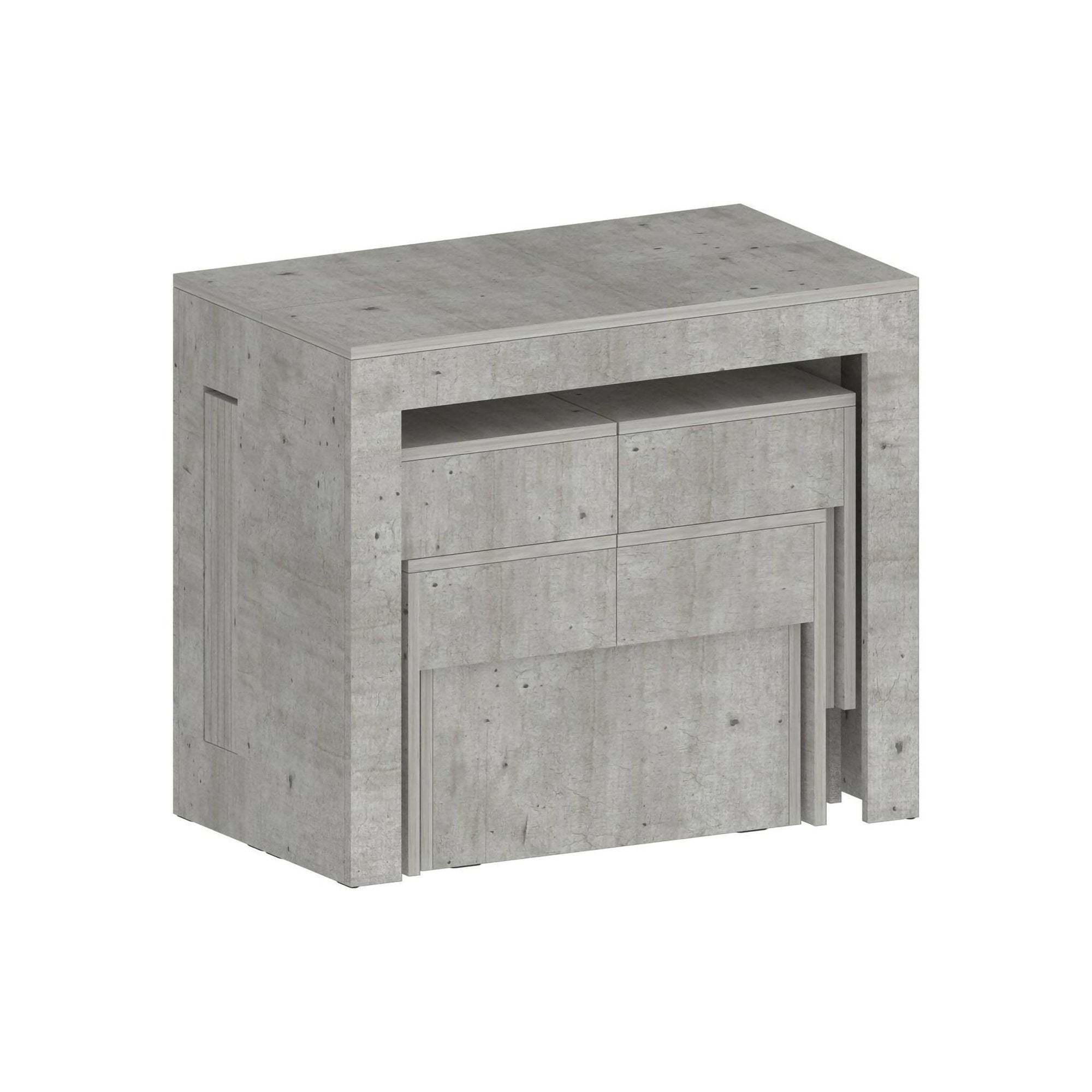 Set tavolo e sedie Auditore, Composizione multiuso, Set con consolle e 2 panche allungabili, 100% Made in Italy, 66x25h45 cm, Cemento