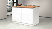 Isola da cucina Analiza, Tavolo ausiliario portaoggetti, Mobile da cucina a 2 ante, 100% Made in Italy, 125x90h90 cm, Bianco lucido e Rovere