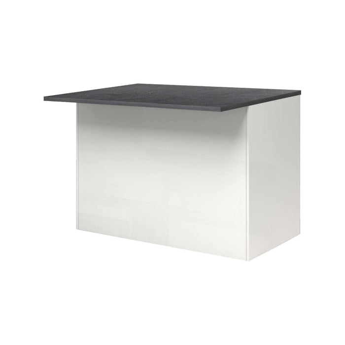 Isola da cucina Analiza, Mobile da cucina a 2 ante, Tavolo ausiliario portaoggetti, 100% Made in Italy, 125x90h90 cm, Bianco lucido e Ardesia