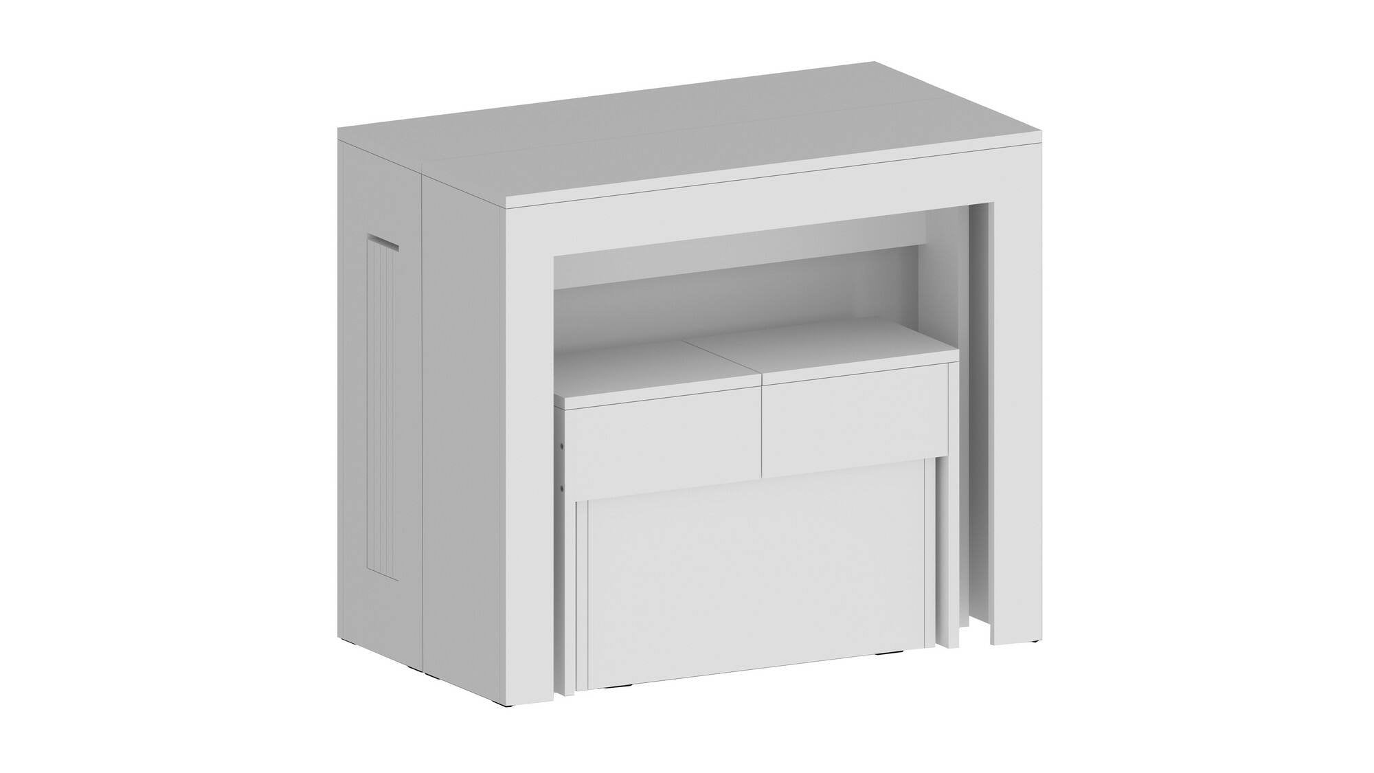 Set tavolo e sedie Badesi, Composizione multiuso, Set con consolle e 1 panca allungabili, 100% Made in Italy, 66x25h45 cm, Bianco lucido