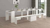 Set tavolo e sedie Badesi, Composizione multiuso, Set con consolle e 1 panca allungabili, 100% Made in Italy, 66x25h45 cm, Bianco lucido
