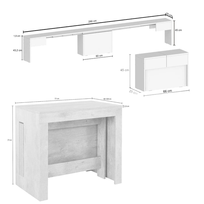 Set tavolo e sedie Badesi, Composizione multiuso, Set con consolle e 1 panca allungabili, 100% Made in Italy, 66x25h45 cm, Olmo
