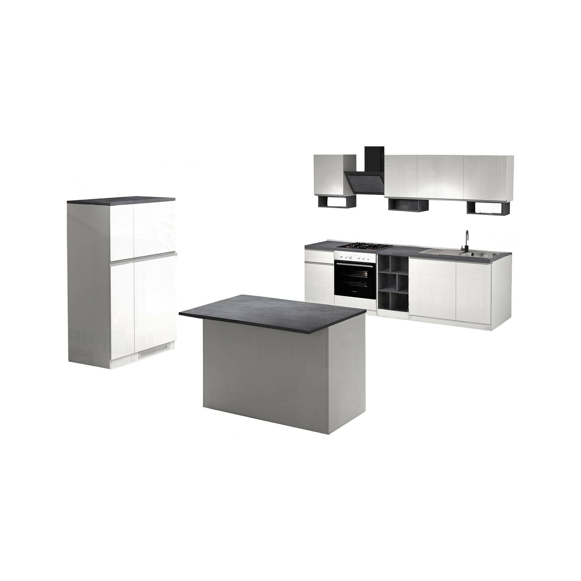 Cucina completa Balme, Set da cucina modulabile, Cucina componibile con piÒ¹ elementi, 100% Made in Italy, Bianco lucido e Ardesia