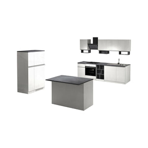 Cucina completa Balme, Set da cucina modulabile, Cucina componibile con piÒ¹ elementi, 100% Made in Italy, Bianco lucido e Ardesia