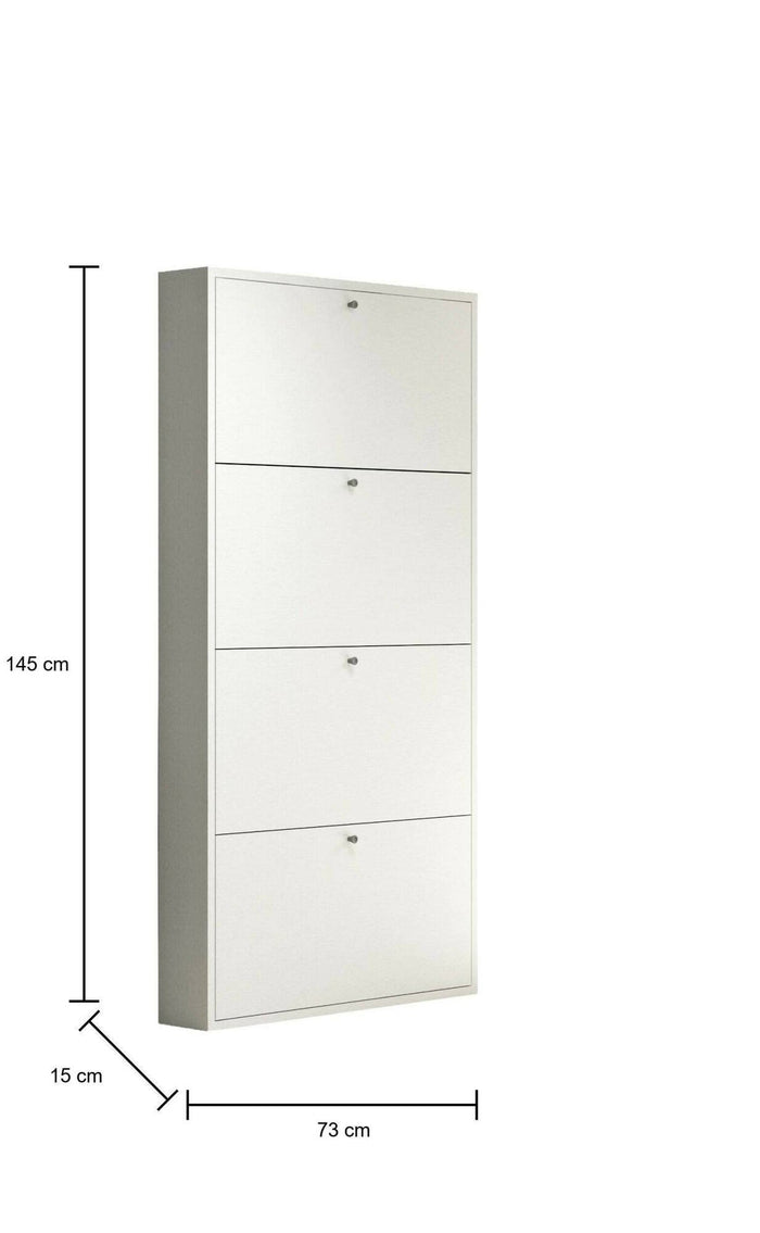 Mobile Portascarpe Alika, Scarpiera 4 Ante, 73x15x145h cm Bianco