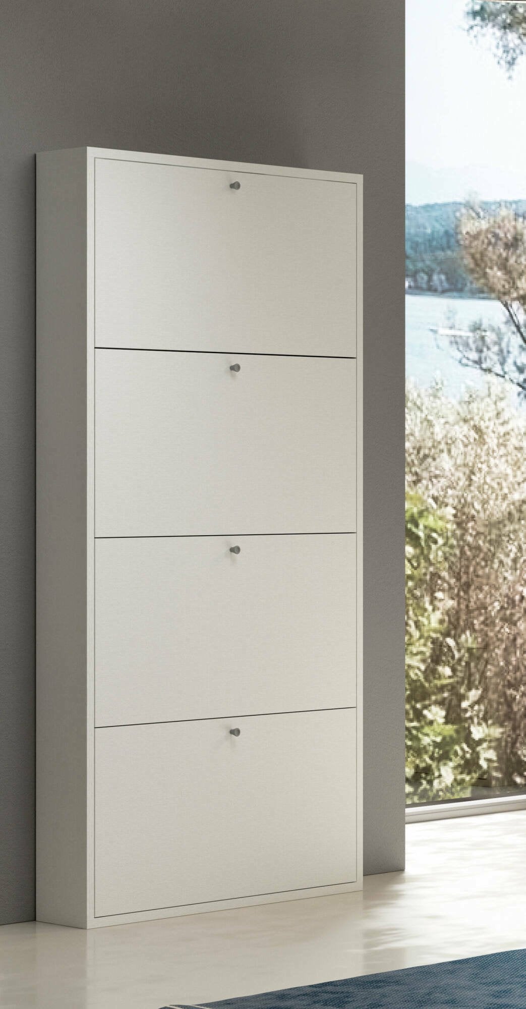 Mobile Portascarpe Alika, Scarpiera 4 Ante, 73x15x145h cm Bianco