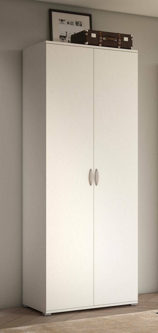 Armadio Camera da Letto Bandu, Guardaroba 2 Ante Appendiabiti, 80x170h cm Bianco
