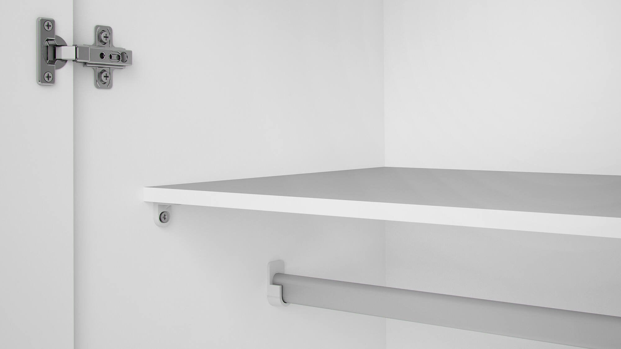 Armadio guardaroba a due ante battenti con due ripiani interni e barra Alibabba, colore bianco, Misure 77 x 175 x 49 cm