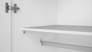 Armadio guardaroba a due ante battenti con due ripiani interni e barra Alibabba, colore bianco, Misure 77 x 175 x 49 cm