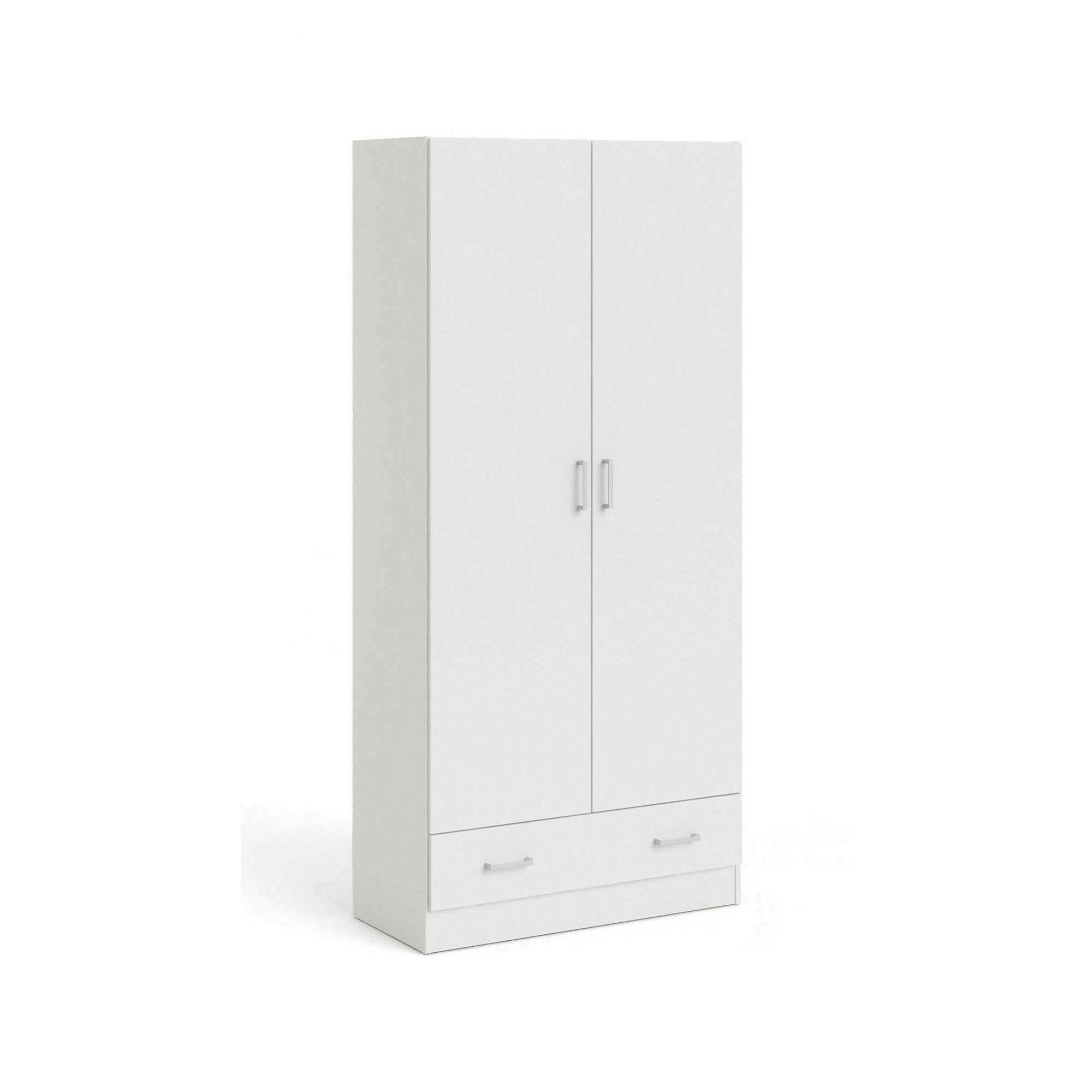 Guardaroba 2 ante Amylya, Mobile camera da letto, Cabina armadio portabiti, Armadio appendiabiti, 79x36 h170 cm, Bianco