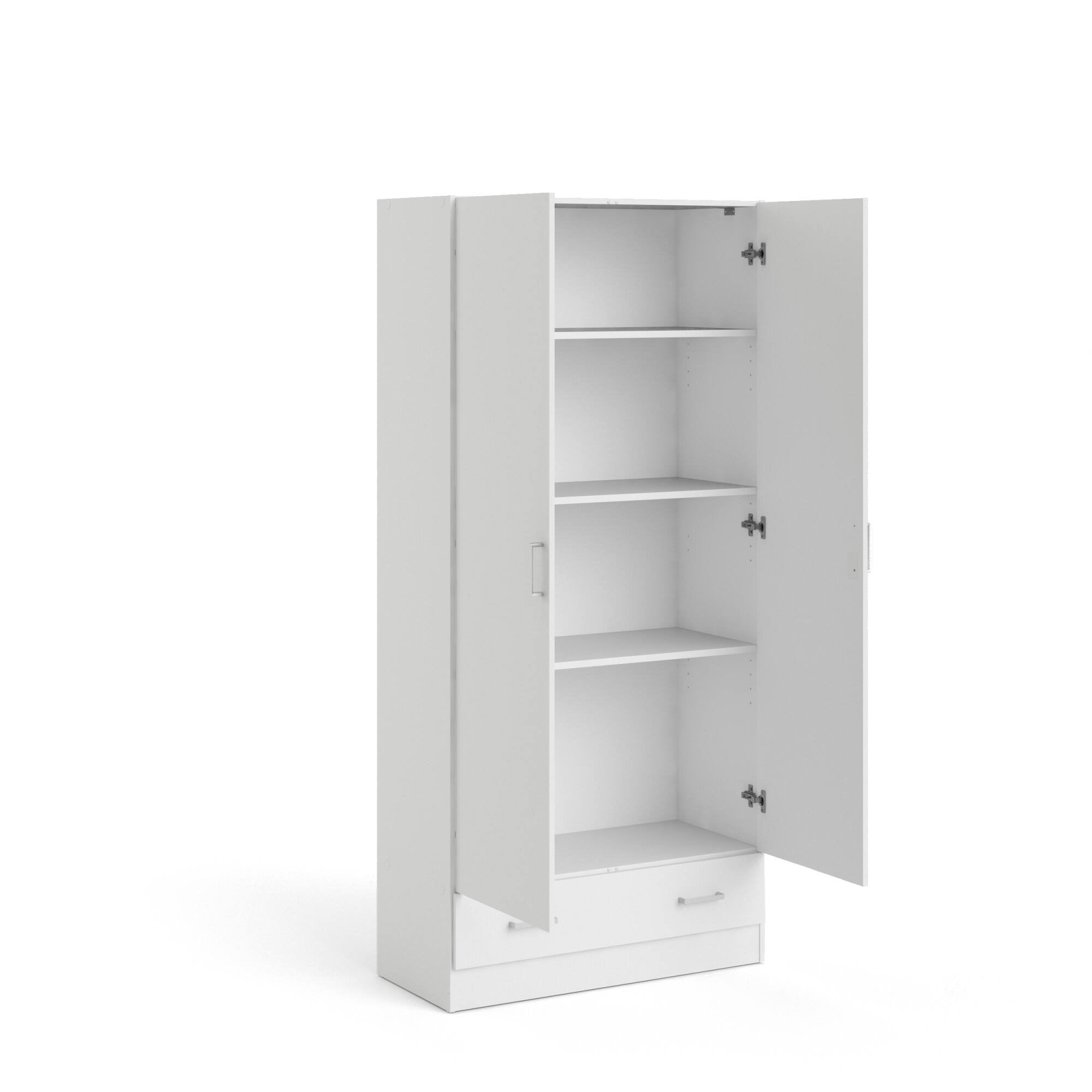 Guardaroba 2 ante Amylya, Mobile camera da letto, Cabina armadio portabiti, Armadio appendiabiti, 79x36 h170 cm, Bianco