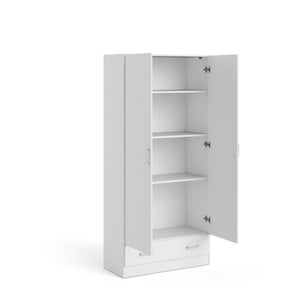 Guardaroba 2 ante Amylya, Mobile camera da letto, Cabina armadio portabiti, Armadio appendiabiti, 79x36 h170 cm, Bianco