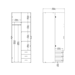 Armadio guardaroba a due ante e tre Apollina, colore bianco, Misure 77 x 200 x 49,5 cm