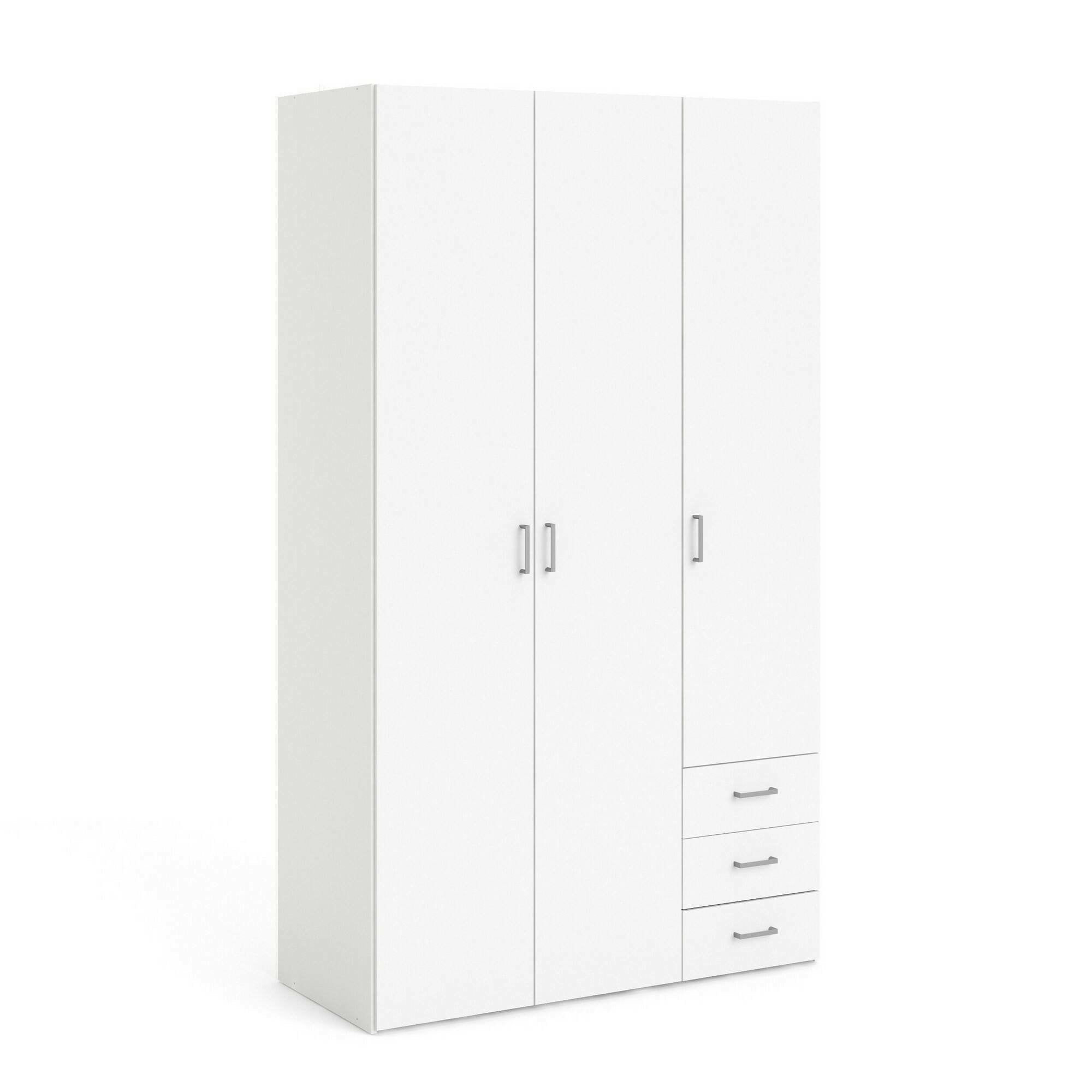 Armadio guardaroba a tre ante e tre Aquilone, colore bianco, Misure 115 x 200 x 49 cm