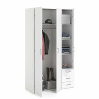 Armadio guardaroba a tre ante e tre Aquilone, colore bianco, Misure 115 x 200 x 49 cm