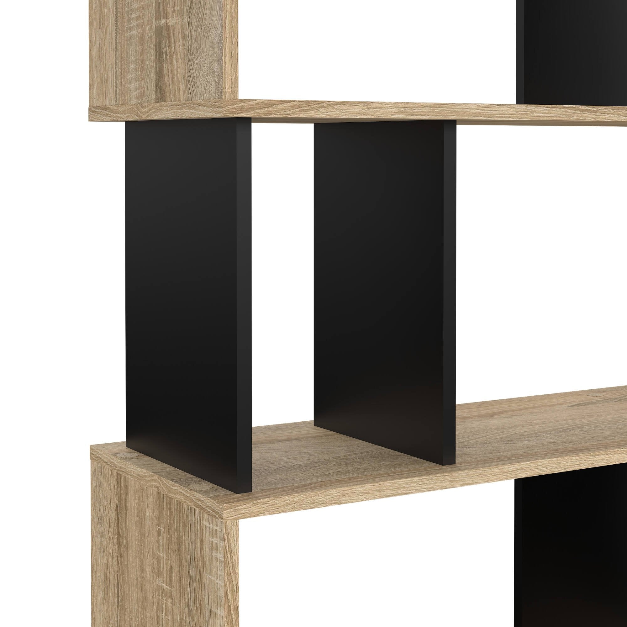 Libreria con cinque ripiani Arg, colore rovere e nero, Misure 80 x 175 x 29 cm