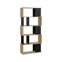 Libreria con cinque ripiani Arg, colore rovere e nero, Misure 80 x 175 x 29 cm