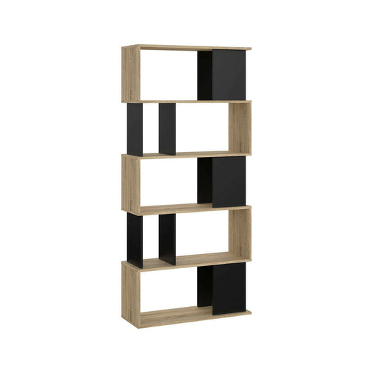 Libreria con cinque ripiani Arg, colore rovere e nero, Misure 80 x 175 x 29 cm