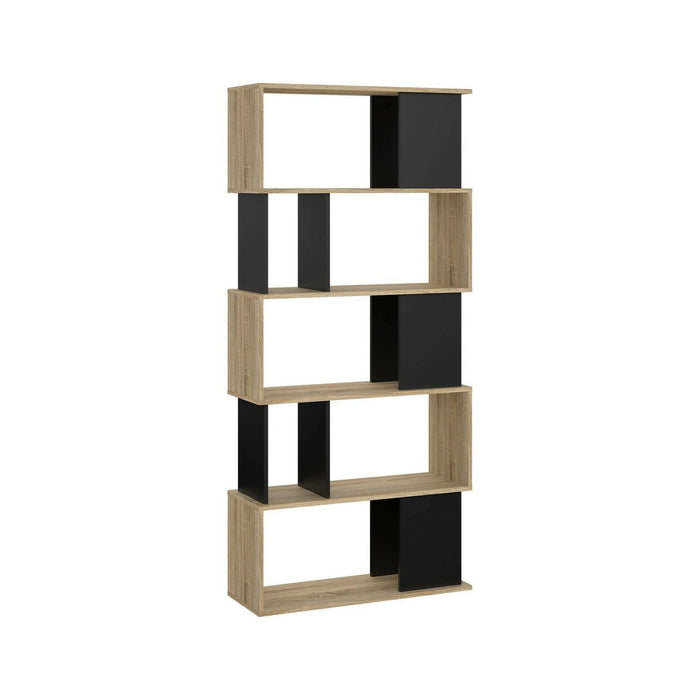 Libreria con cinque ripiani Arg, colore rovere e nero, Misure 80 x 175 x 29 cm