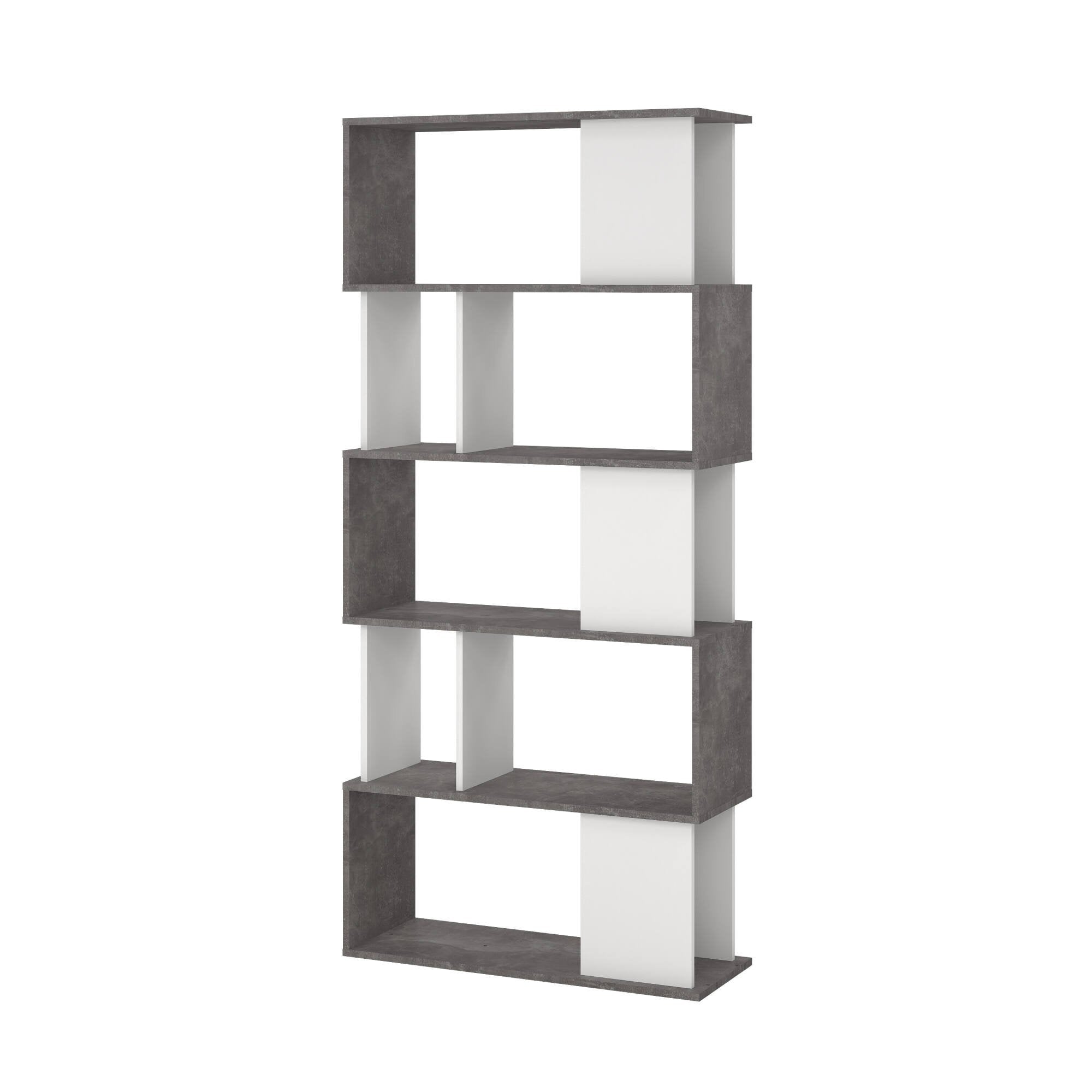 Libreria con 5 ripiani Arg, colore bianco e grigio, Misure 80 x 175 x 29,5 cm