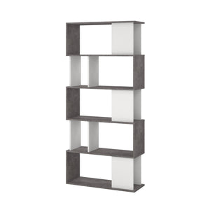 Libreria con 5 ripiani Arg, colore bianco e grigio, Misure 80 x 175 x 29,5 cm