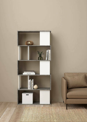 Libreria con 5 ripiani Arg, colore bianco e grigio, Misure 80 x 175 x 29,5 cm