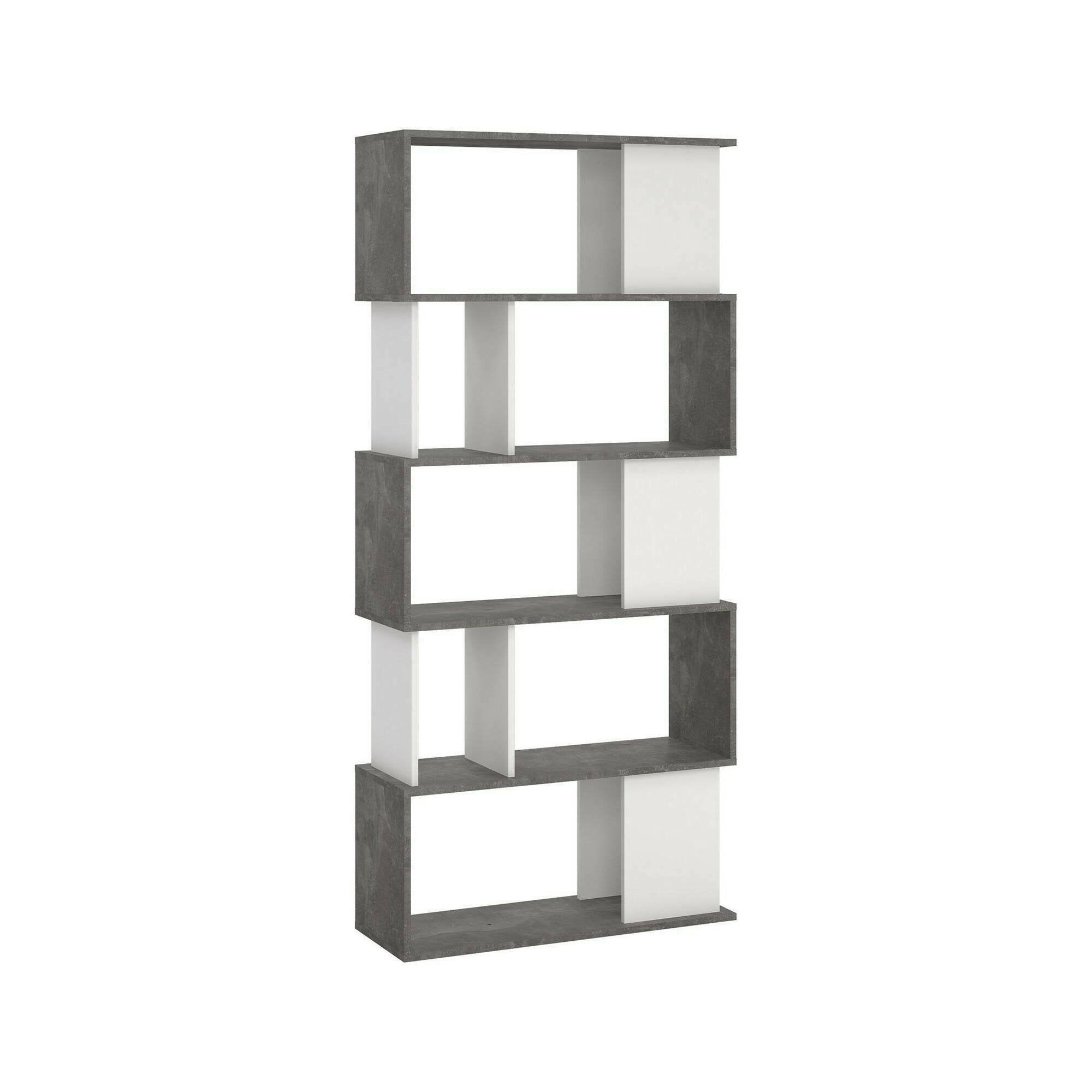 Libreria con 5 ripiani Arg, colore bianco e grigio, Misure 80 x 175 x 29,5 cm