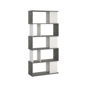 Libreria con 5 ripiani Arg, colore bianco e grigio, Misure 80 x 175 x 29,5 cm