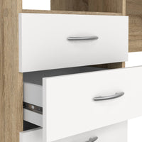 Scrivania lineare con tre Andre, colore rovere bianco, Misure 120 x 72 x 48 cm