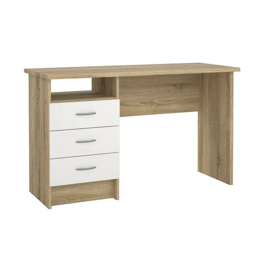 Scrivania lineare con tre Andre, colore rovere bianco, Misure 120 x 72 x 48 cm