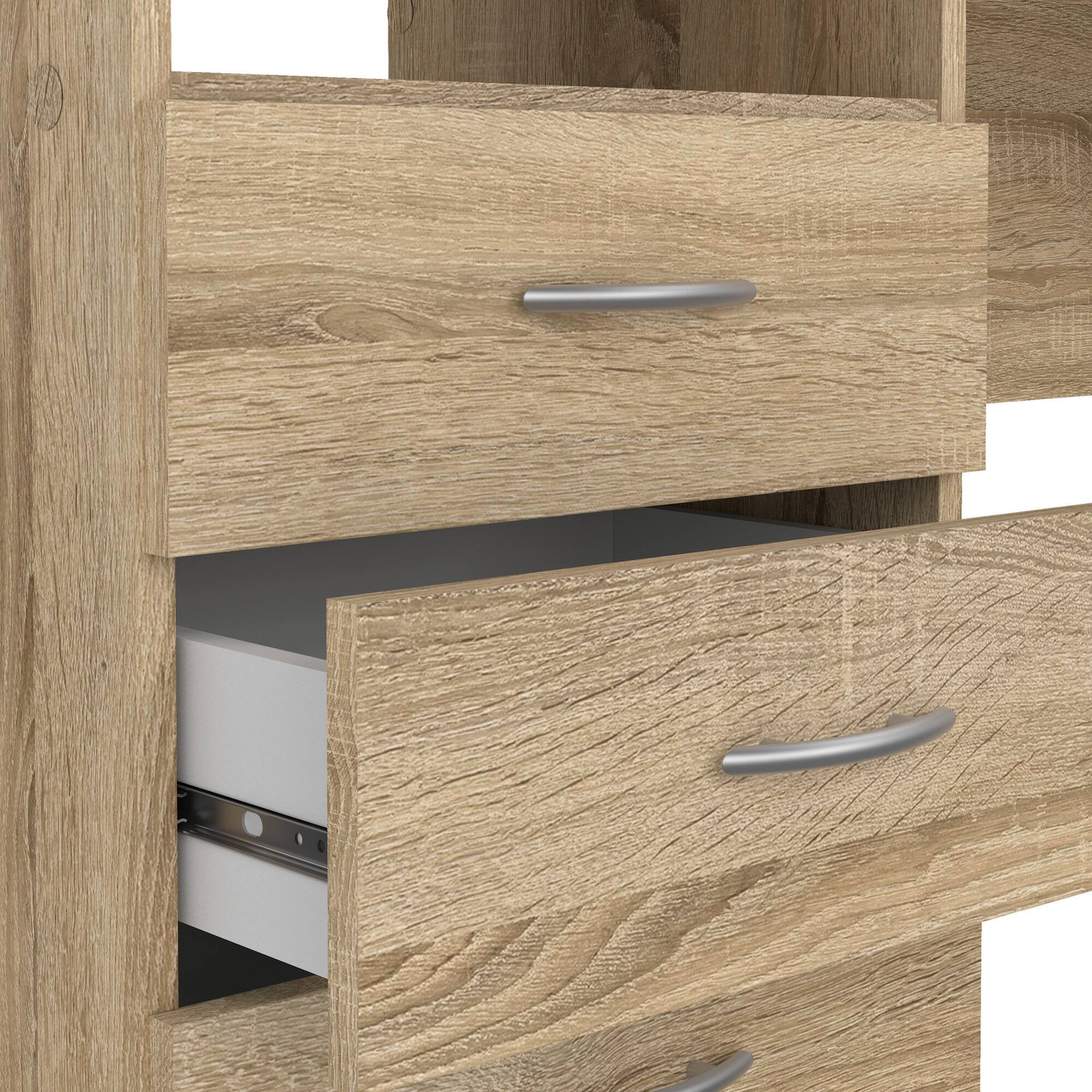 Scrivania lineare con tre Andre, colore rovere, Misure 120 x 72 x 48 cm