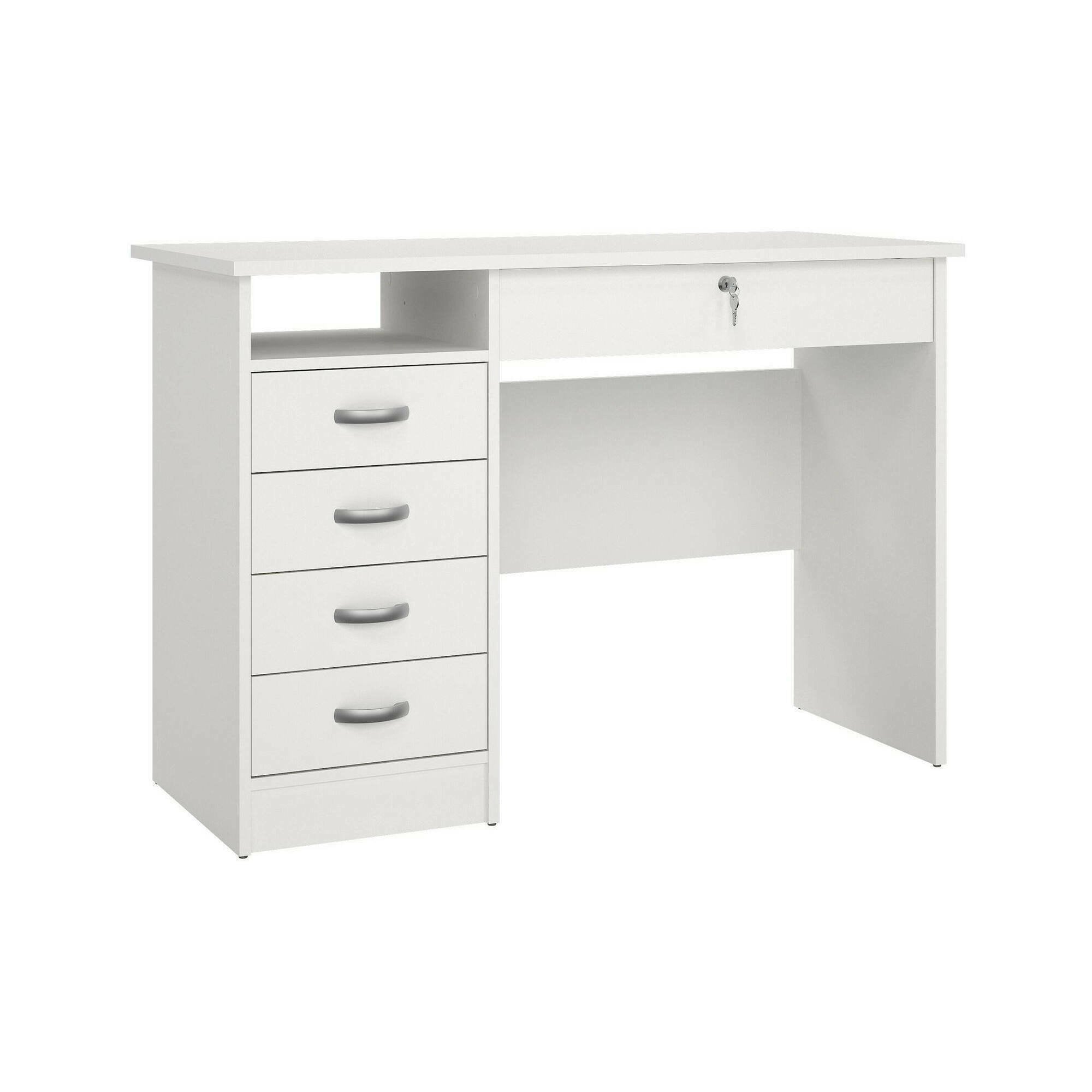 Scrivania a cinque Amor, colore bianco, Misure 109 x 75 x 48 cm