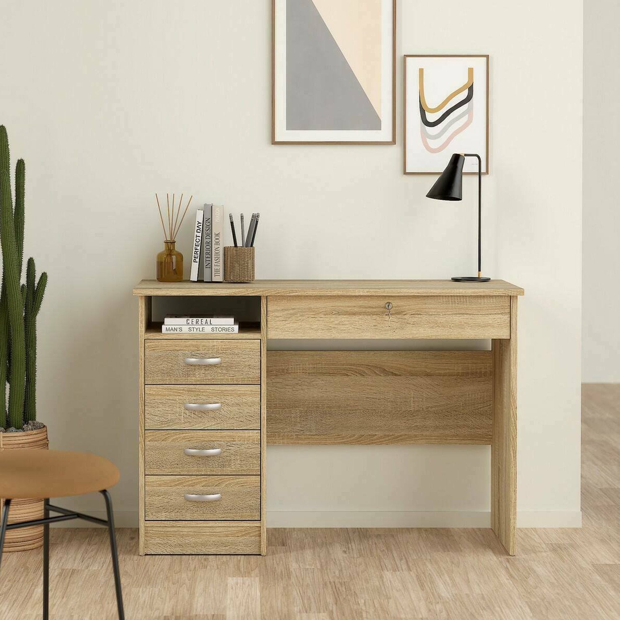 Scrivania con cinque Amor, colore rovere, cm 109 x 76 x 49