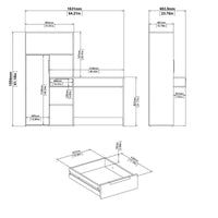 Scrivania multifunzione con Annalou, cassetto e anta, colore bianco e rovere, cm 162 x 155 x 60