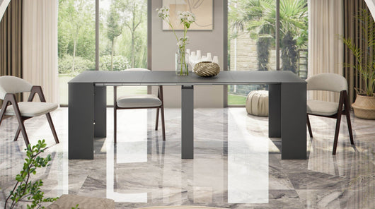 Consolle allungabile Abicitren, Tavolo da pranzo allungabile, Ripiano con allunghe multiuso estensibile fino a 10 posti, 51/237x90h78 cm, Antracite