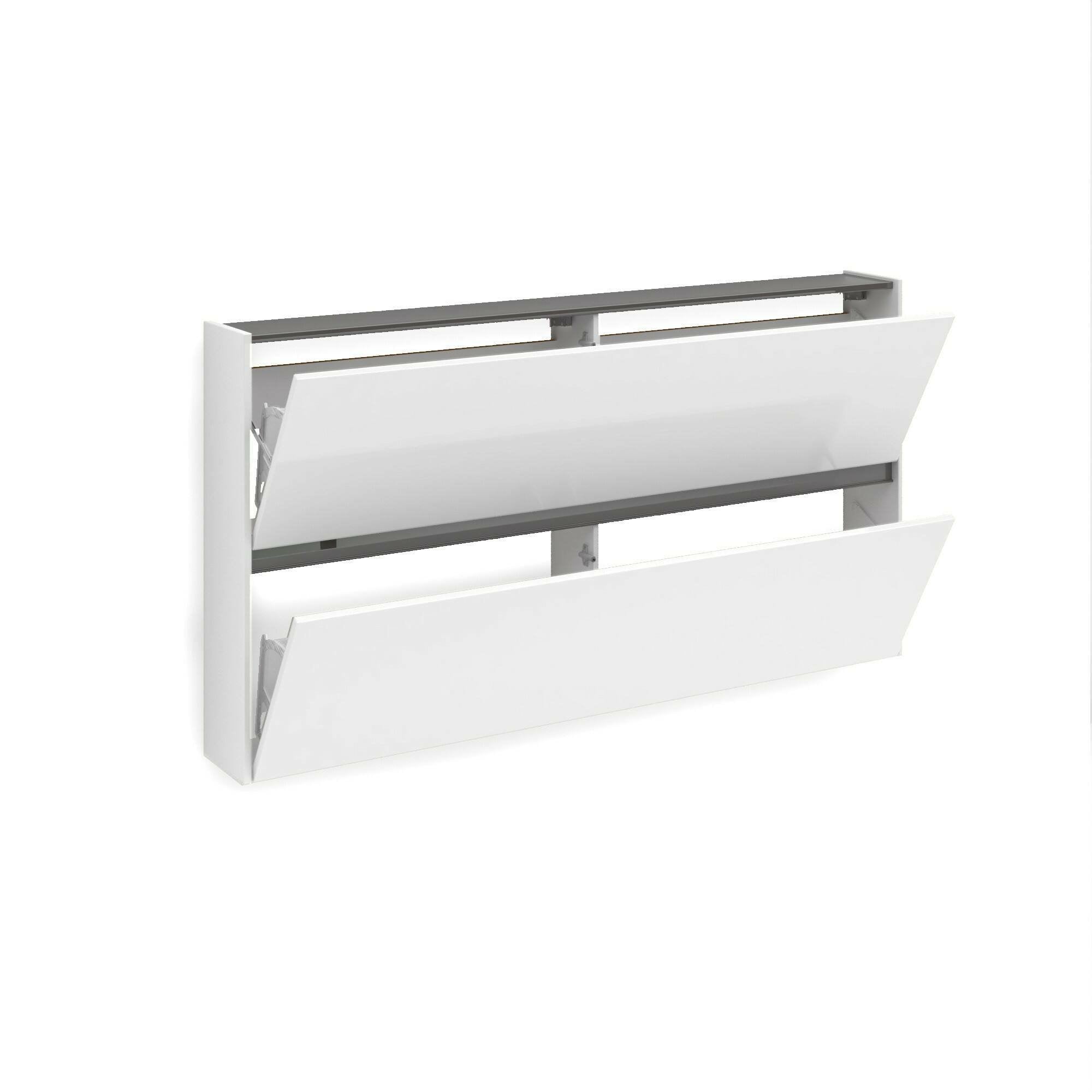 Scarpiera Anedda, Mobile portascarpe, Armadio da ingresso multiuso, Mobiletto per calzature, Made in Italy, 160x19h85 cm, Bianco lucido