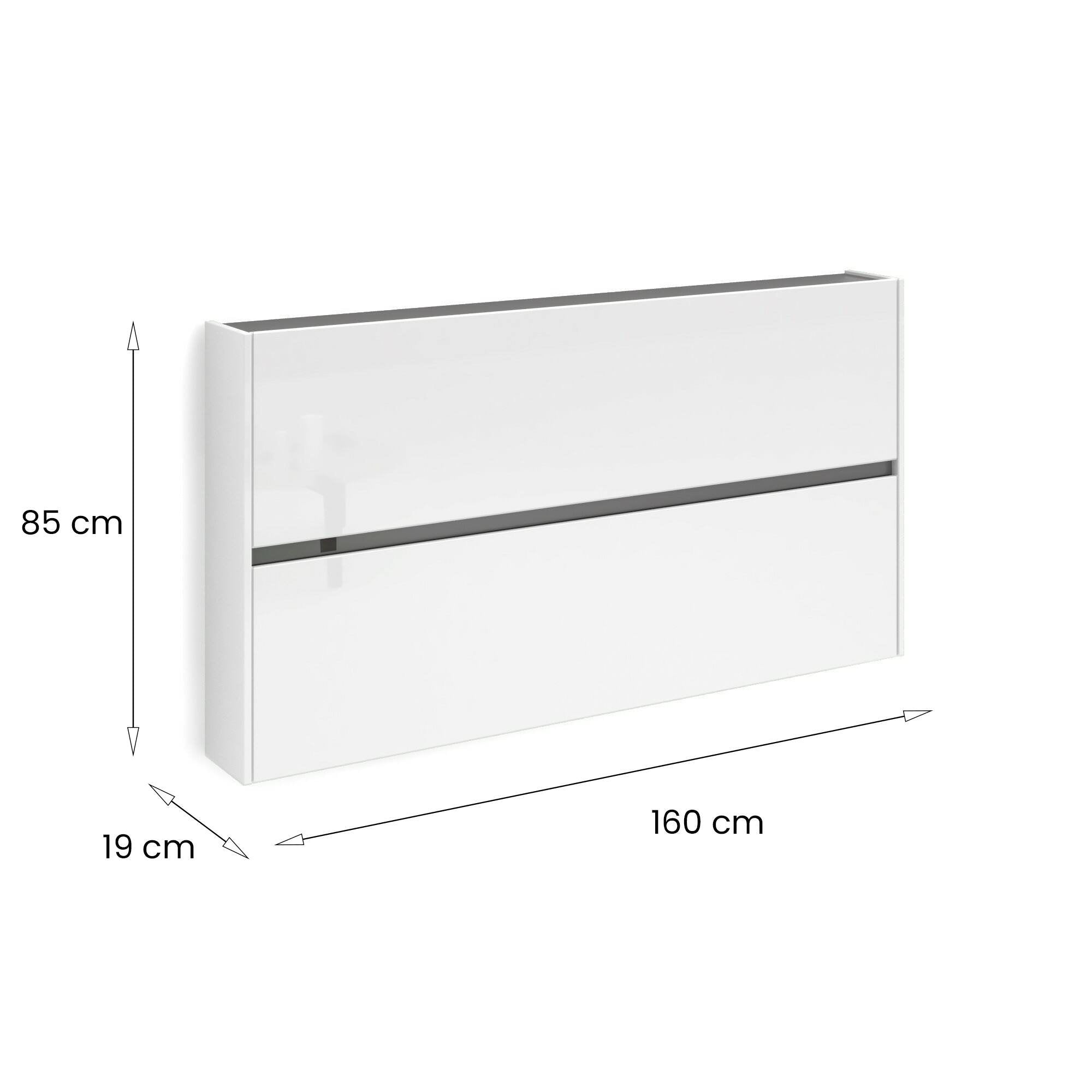 Scarpiera Anedda, Mobile portascarpe, Armadio da ingresso multiuso, Mobiletto per calzature, Made in Italy, 160x19h85 cm, Bianco lucido