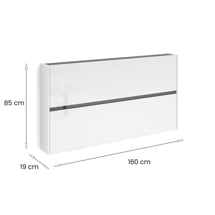 Scarpiera Anedda, Mobile portascarpe, Armadio da ingresso multiuso, Mobiletto per calzature, Made in Italy, 160x19h85 cm, Bianco lucido