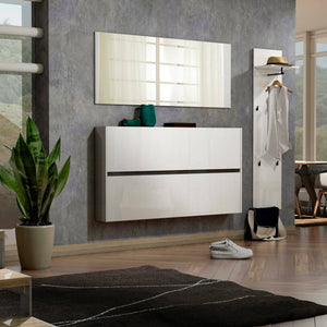 Scarpiera Anedda, Mobile portascarpe, Armadio da ingresso multiuso, Mobiletto per calzature, Made in Italy, 160x19h85 cm, Bianco lucido