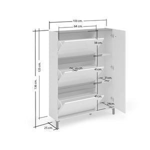 Scarpiera Visone, Mobile portascarpe, Armadio da ingresso multiuso, Mobiletto per calzature, Made in Italy, 103x25h136 cm, Bianco lucido
