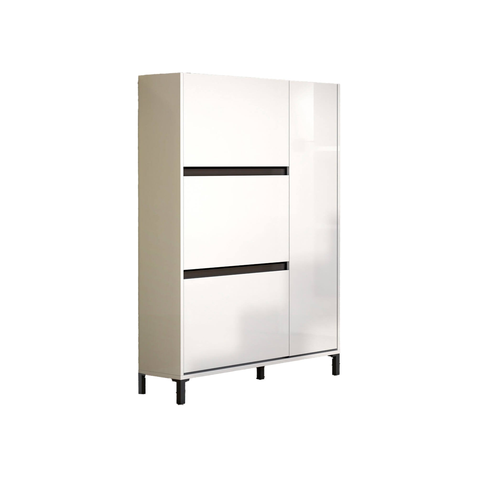 Scarpiera Visone, Mobile portascarpe, Armadio da ingresso multiuso, Mobiletto per calzature, Made in Italy, 103x25h136 cm, Bianco lucido