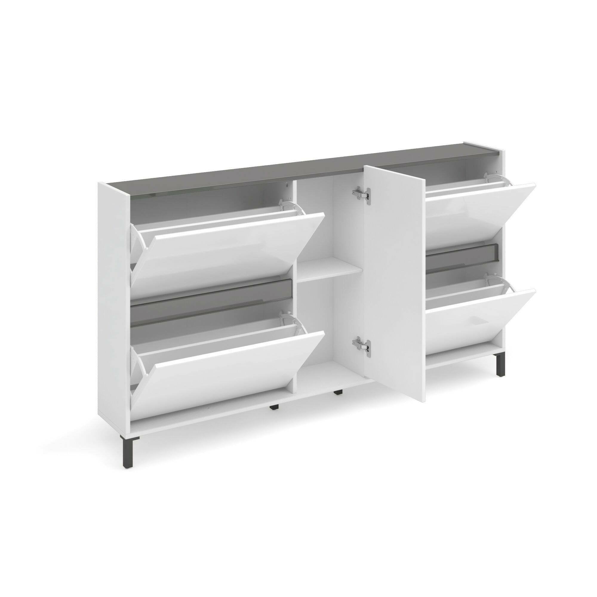 Scarpiera Madi, Mobile portascarpe, Armadio da ingresso multiuso, Mobiletto per calzature, Made in Italy, 169x25h94 cm, Bianco lucido