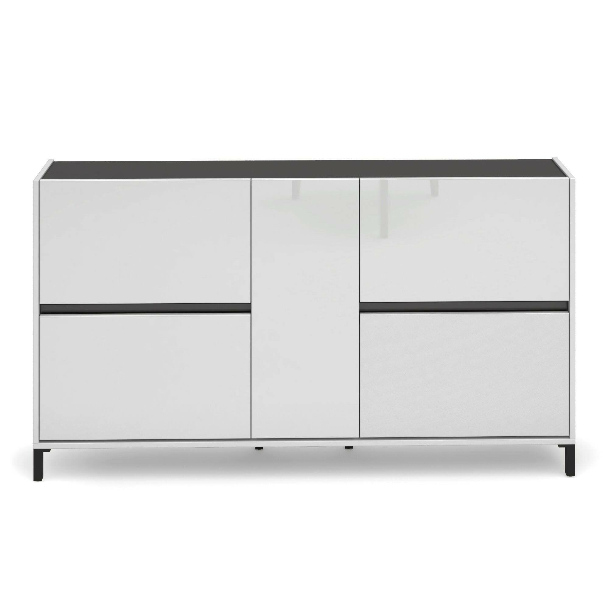 Scarpiera Madi, Mobile portascarpe, Armadio da ingresso multiuso, Mobiletto per calzature, Made in Italy, 169x25h94 cm, Bianco lucido