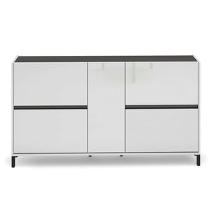 Scarpiera Madi, Mobile portascarpe, Armadio da ingresso multiuso, Mobiletto per calzature, Made in Italy, 169x25h94 cm, Bianco lucido