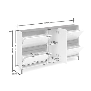 Scarpiera Madi, Mobile portascarpe, Armadio da ingresso multiuso, Mobiletto per calzature, Made in Italy, 169x25h94 cm, Bianco lucido