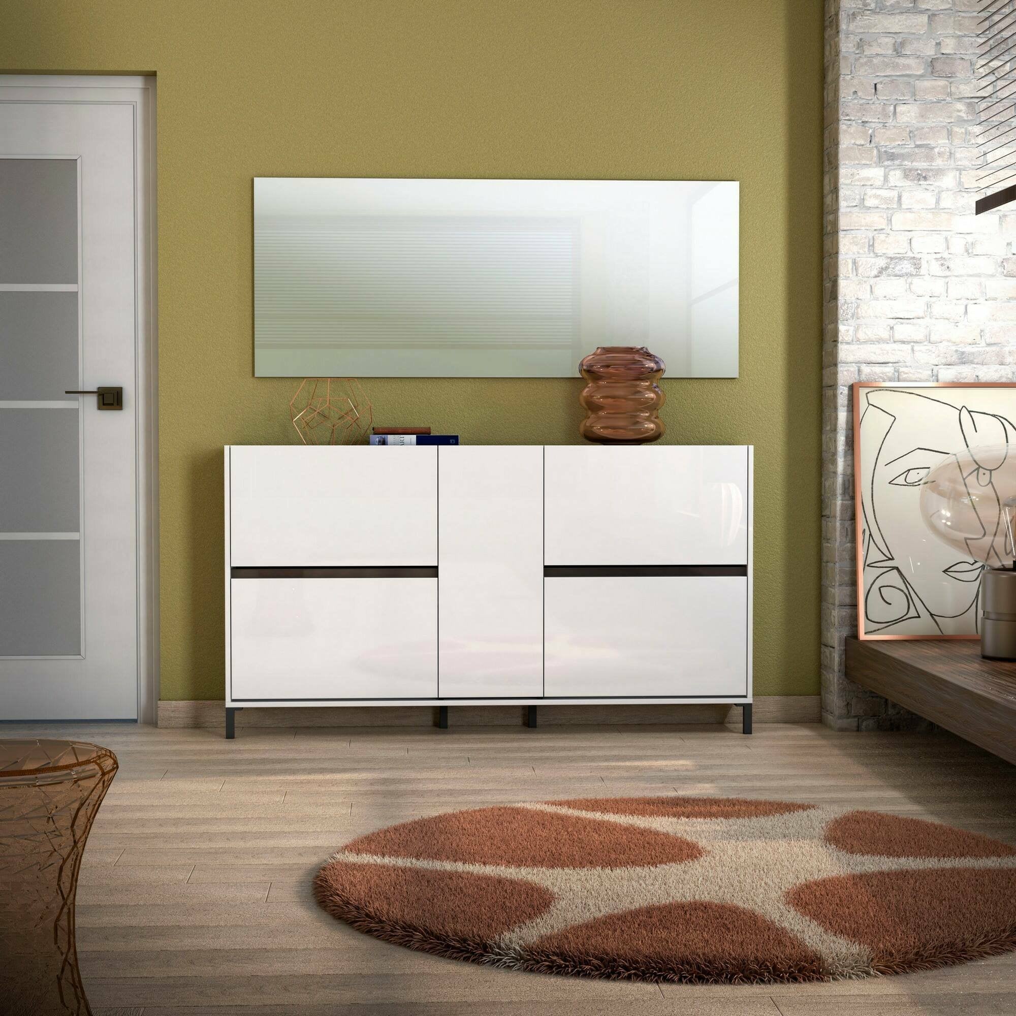 Scarpiera Madi, Mobile portascarpe, Armadio da ingresso multiuso, Mobiletto per calzature, Made in Italy, 169x25h94 cm, Bianco lucido