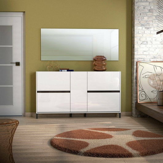 Scarpiera Madi, Mobile portascarpe, Armadio da ingresso multiuso, Mobiletto per calzature, Made in Italy, 169x25h94 cm, Bianco lucido