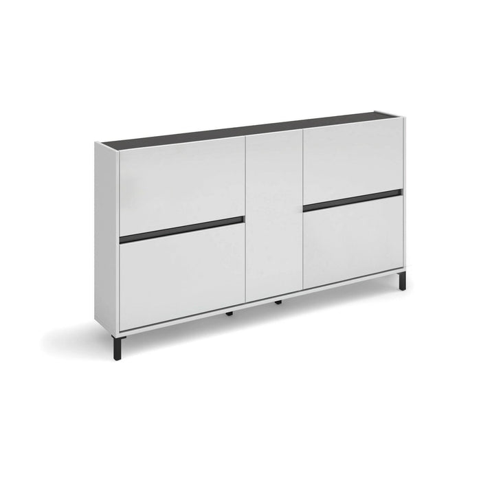 Scarpiera Madi, Mobile portascarpe, Armadio da ingresso multiuso, Mobiletto per calzature, Made in Italy, 169x25h94 cm, Bianco lucido